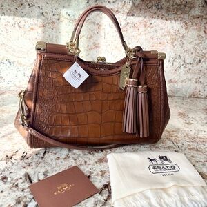 NWT Coach Carrie Satchel Crocodile Embossed LIMITED EDITION (Cognac)